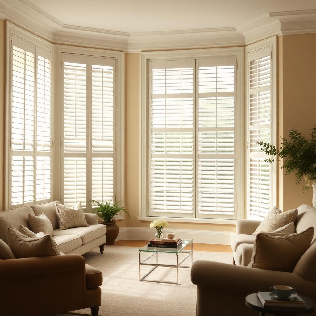Hand-crafted plantation shutters in a panelled interior