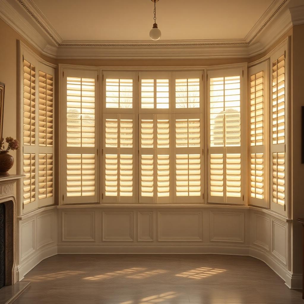 Bay-window plantation shutters in a period property